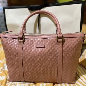 Gucci Guccissima Zip Top Handbag Purse Pink Gg Leather Shoulder Bag